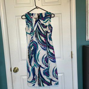 Dressbarn Sheath Dress, White/Blue/Purple, Size 4